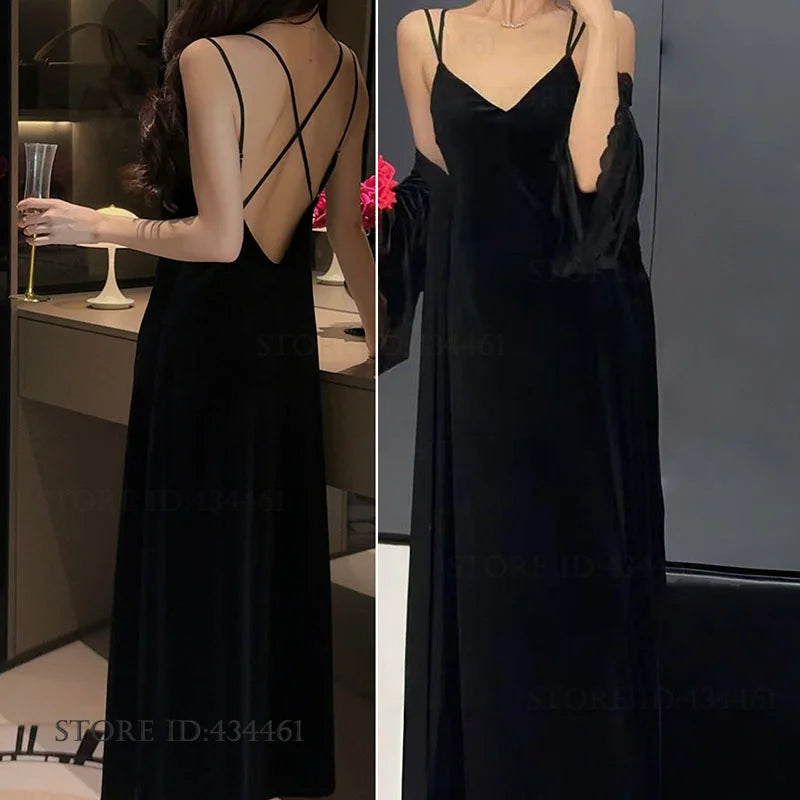 Burgundy Velvet Bride Wedding Long Robe Nightgown Set Negligee Elegant Lace Backless Nightdress Bathrobe Homewear Sexy Lingerie - Urban Heaven Co