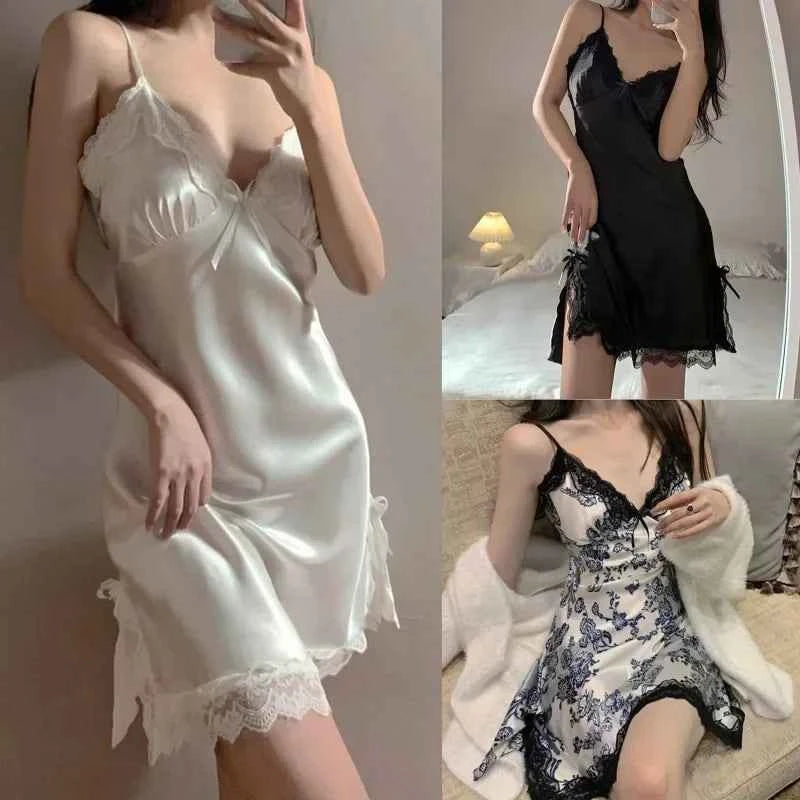 Sexy Lace V-neck Women Suspenders Nightdresses Sleepwear Female Sleeveless Nightwear Sleep Nightdress For Ladies - Urban Heaven Co