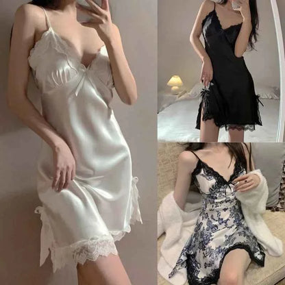 Sexy Lace V-neck Women Suspenders Nightdresses Sleepwear Female Sleeveless Nightwear Sleep Nightdress For Ladies - Urban Heaven Co