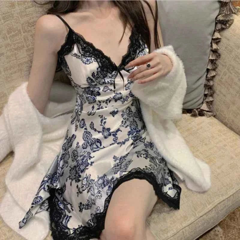 Sexy Lace V-neck Women Suspenders Nightdresses Sleepwear Female Sleeveless Nightwear Sleep Nightdress For Ladies - Urban Heaven Co
