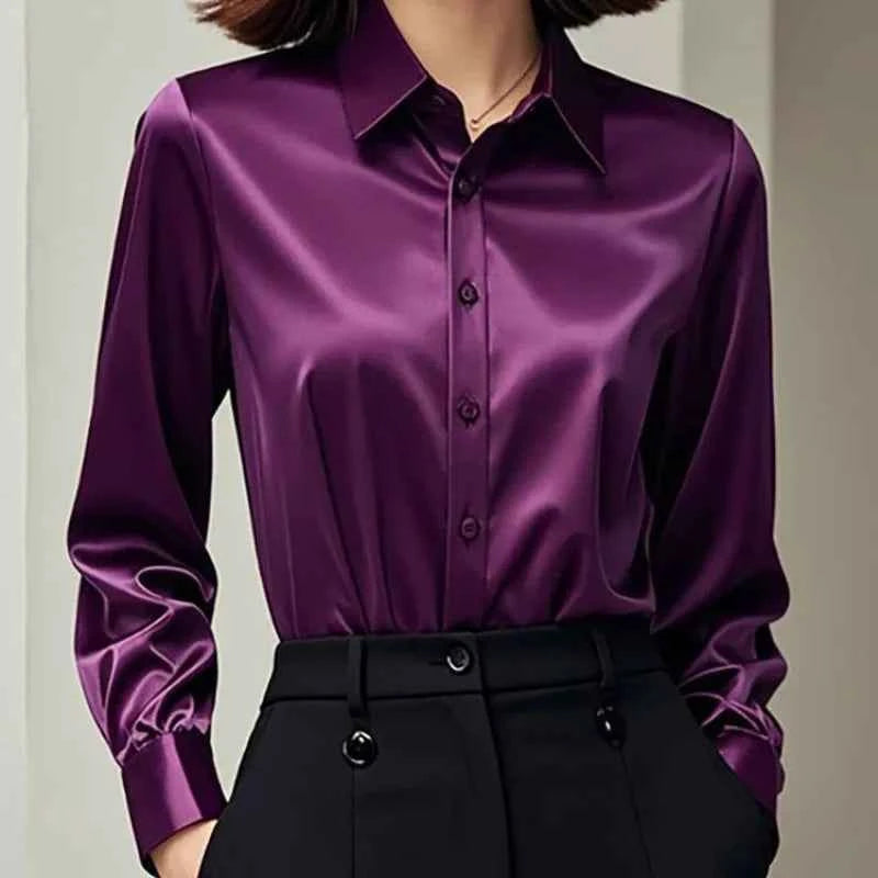Elegant Purple Silk Blend Long Sleeve Women&