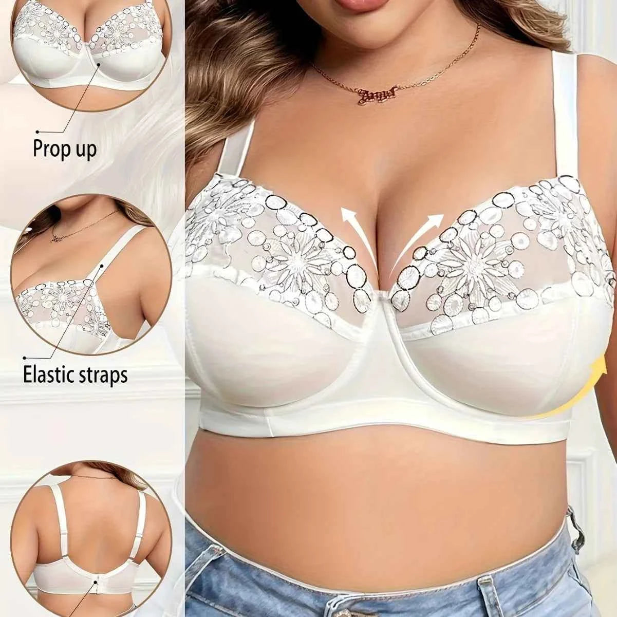 Lace Trim Thin Cup Underwire Semi Transparent Plus Size Bra for Women 85 90 95 100 105 110 C D E F - Urban Heaven Co