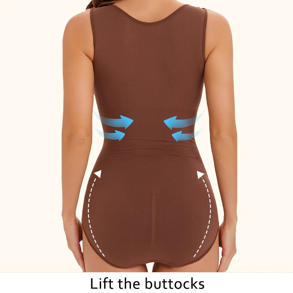 POKARLA Slimming Bodysuit Shapewear Corset for Tummy Control - Black &amp; Brown Body Shaper Underwear - Urban Heaven Co