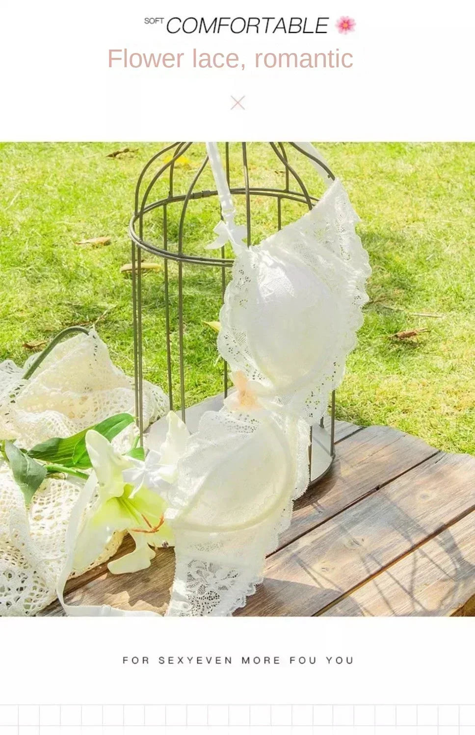 MOYISU French Romantic Lace Comfortable Breathable Sexy Tushy Slim Bra - Urban Heaven Co