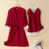 Sexy Lace Trim Nightgown Kimono Bathrobe Gown Loose Silk Satin Home Wear Loungewear Sleepwear Summer New Female Twinset Robe Set - Urban Heaven Co