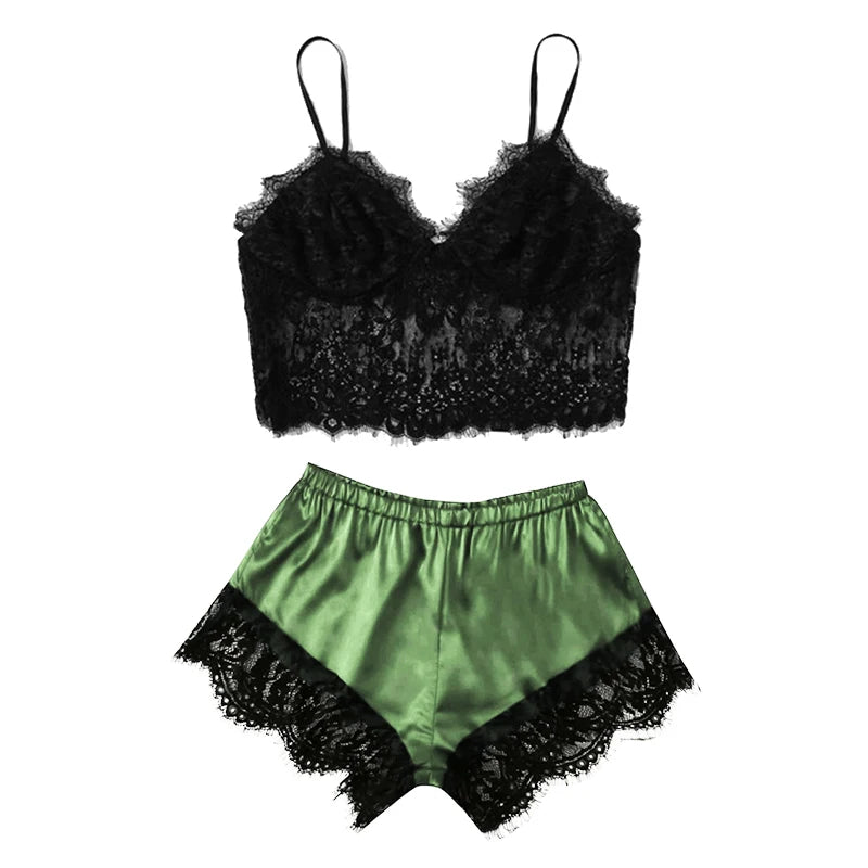 Womens Sexy Lace Nightwear Set - Casual Babydoll Pajamas with Tops and Shorts for Sleepwear - Urban Heaven Co