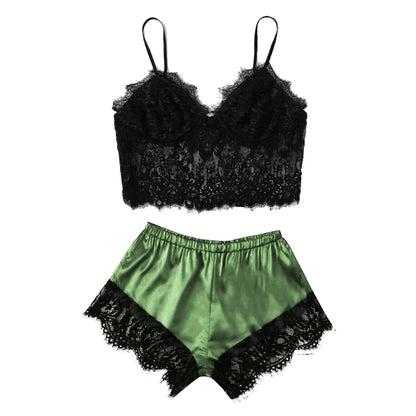 Womens Sexy Lace Nightwear Set - Casual Babydoll Pajamas with Tops and Shorts for Sleepwear - Urban Heaven Co