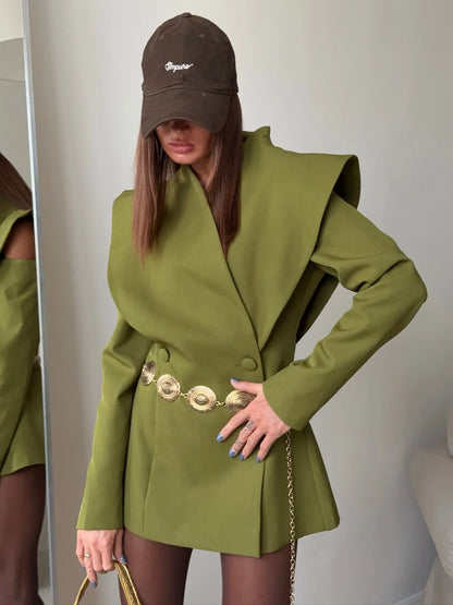 Avant-Garde Women Blazer Solid Jacket with Cutout Shoulders V-neck Full Sleeve for Spring Autumn Fashion Events and Street Style - Urban Heaven Co