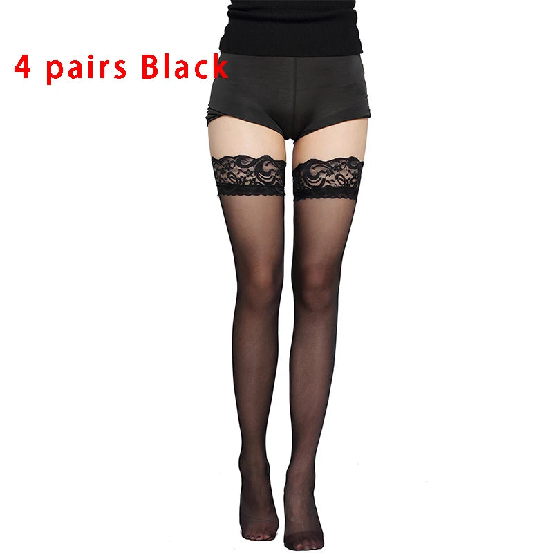 Kave Lace Thigh High Silicone Anti-Slip Socks for Women - Sexy Long Stockings in Black/White - Urban Heaven Co