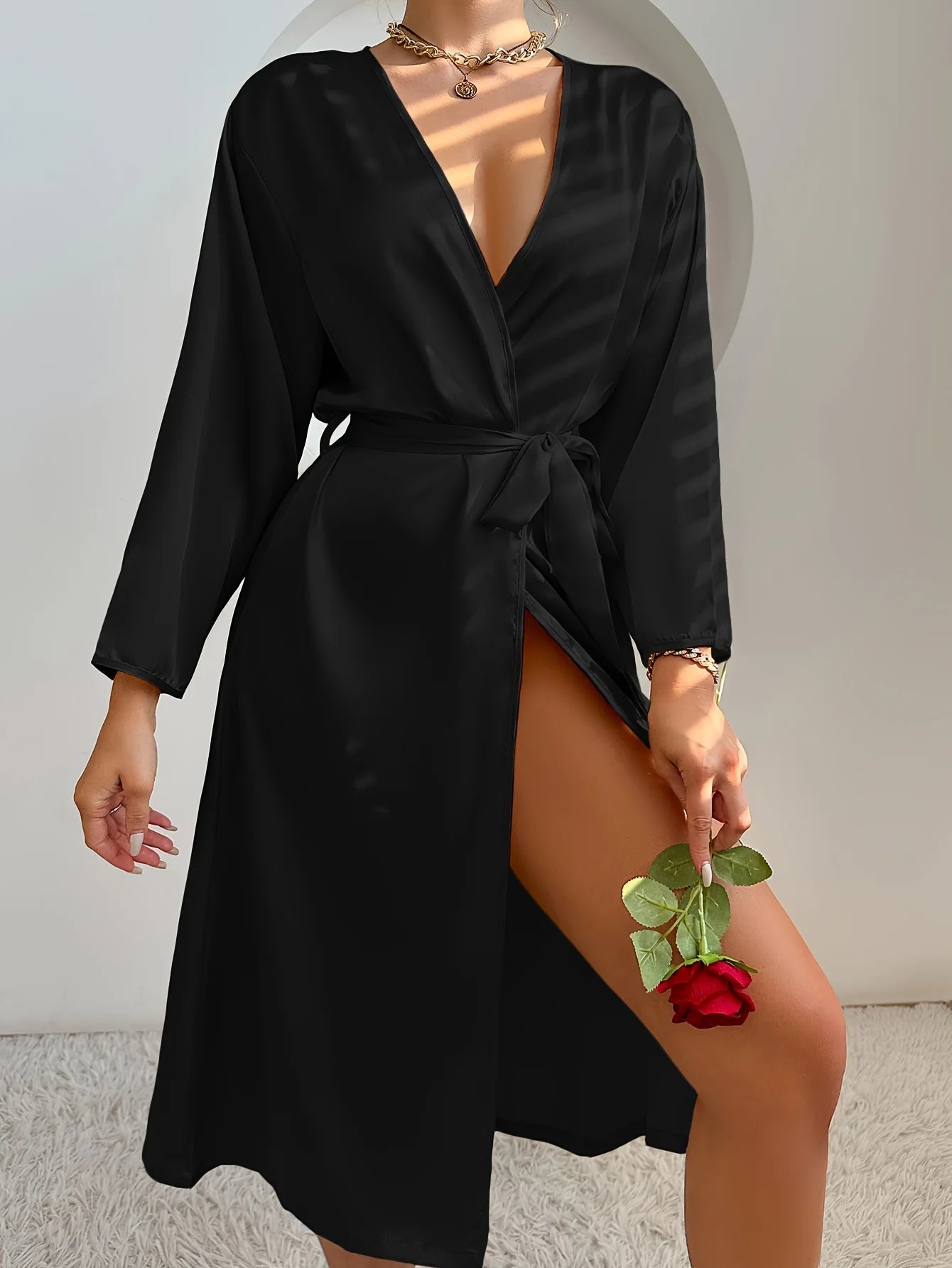 Womens Satin Robe - Elegant Belted Silky Comfort Bathrobe Loungewear - Urban Heaven Co