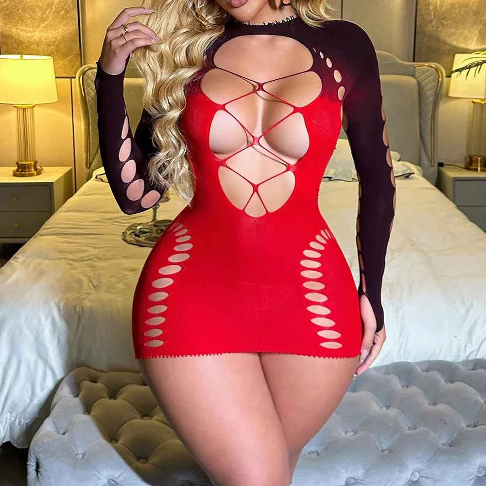Women'S Sexy Halter Neck Bodycon Dress with Cut-Out & Fishnet Stretchy Lingerie. - Urban Heaven Co