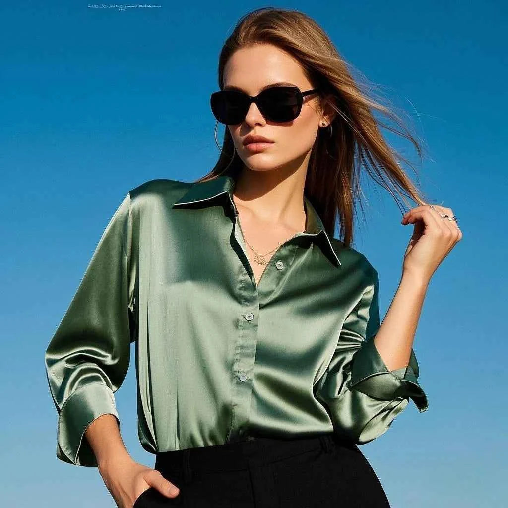 Trending Casual Shirt Elegant Blouses For Women Satin Multicolor Basic Slim Shirt Solid All-Match Top - Urban Heaven Co