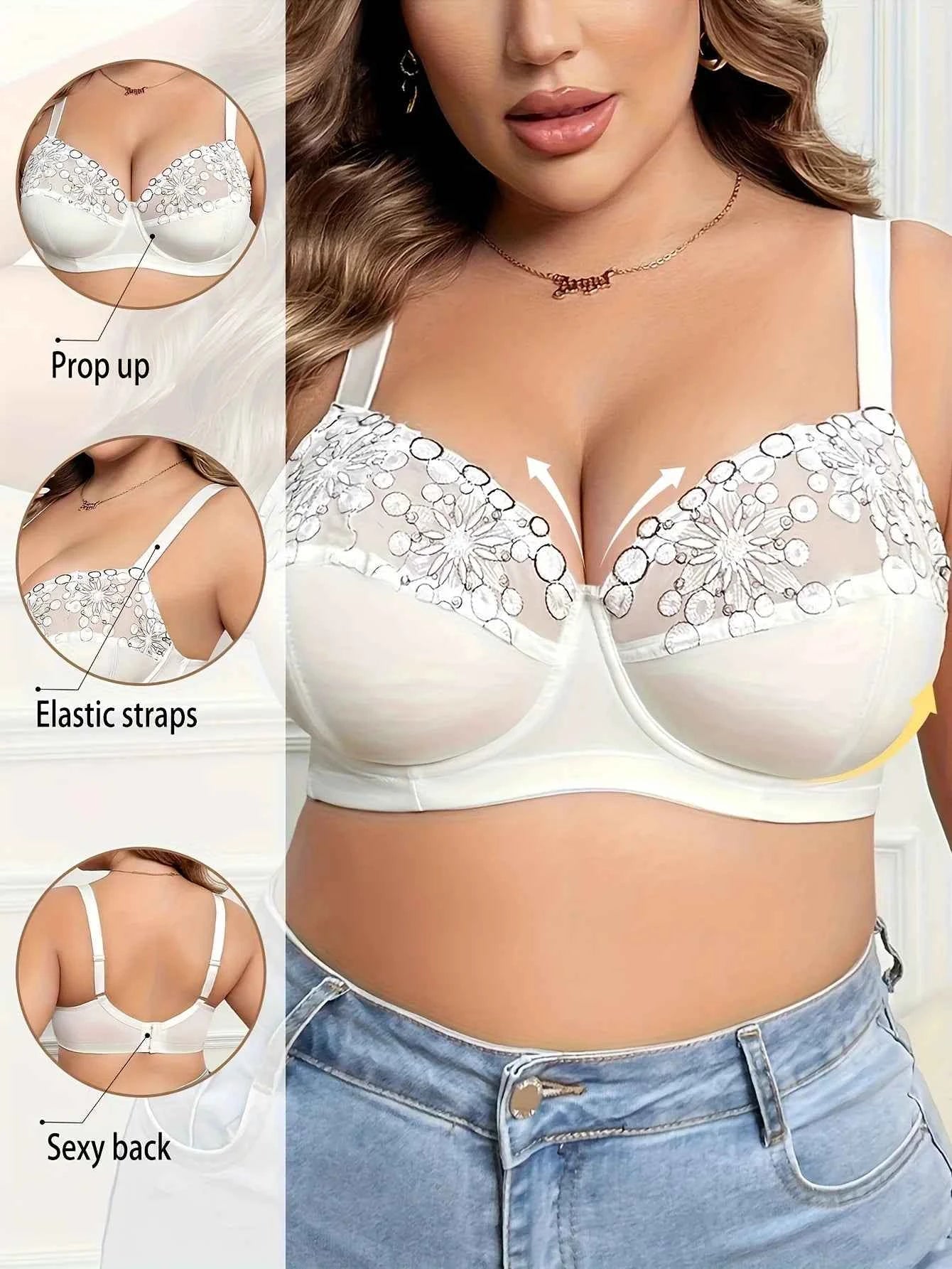 Lace Trim Thin Cup Underwire Semi Transparent Plus Size Bra for Women 85 90 95 100 105 110 C D E F - Urban Heaven Co