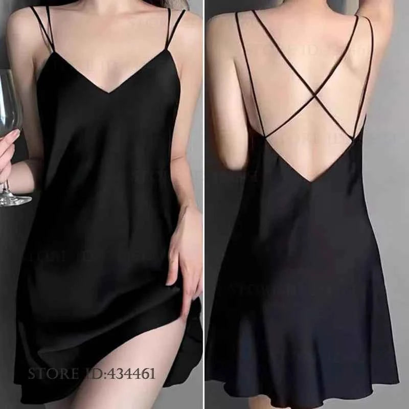 Sexy Lingerie Female Twinset Robe Set Nightgown Spring Summer New Backless Nightdress Sleepwear Loose Ice Silk Homewear Pajama - Urban Heaven Co