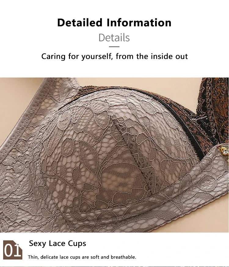 Women Adjustable Lace Bra V-neck Non Steel Ring Anti Sagging Comfortable Sexy Lingerie - Urban Heaven Co