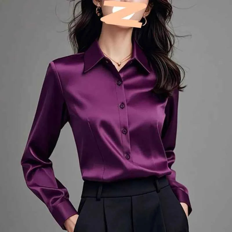 Elegant Purple Silk Blend Long Sleeve Women&