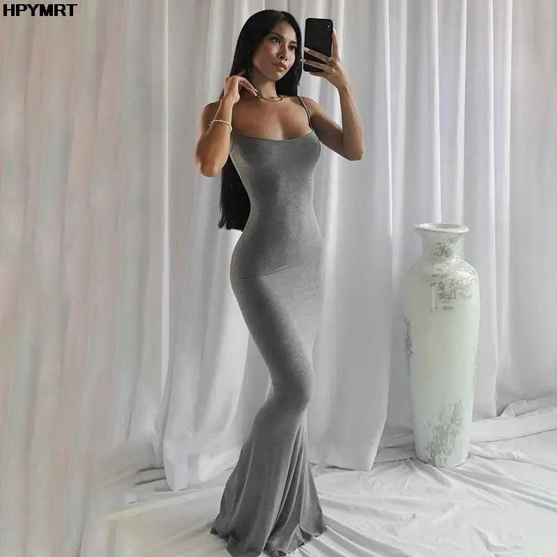 Satin Slip Maxi Dress Sleek Backless Bodycon for Spring Women Party Y2K - Urban Heaven Co