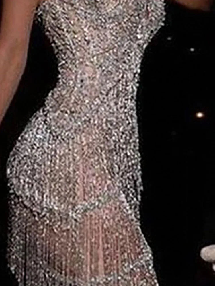 Fashion Summer Sexy Strapless Party Dress with Tassel Sequin Slim Fit, Elegant High Waist Wrap for Ladies - Urban Heaven Co