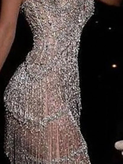 Fashion Summer Sexy Strapless Party Dress with Tassel Sequin Slim Fit, Elegant High Waist Wrap for Ladies - Urban Heaven Co