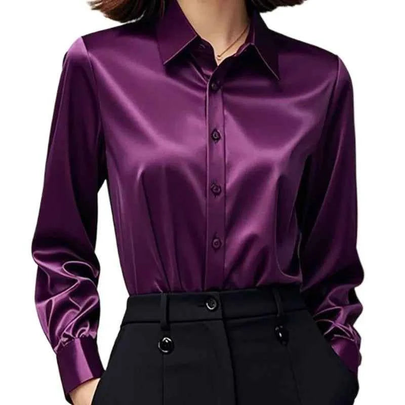 Elegant Purple Silk Blend Long Sleeve Women&