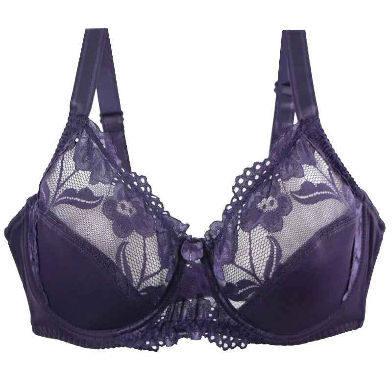 New European American Large Size Lace Bra for Women with Adjustable Steel Ring and Gathered Design - Urban Heaven Co