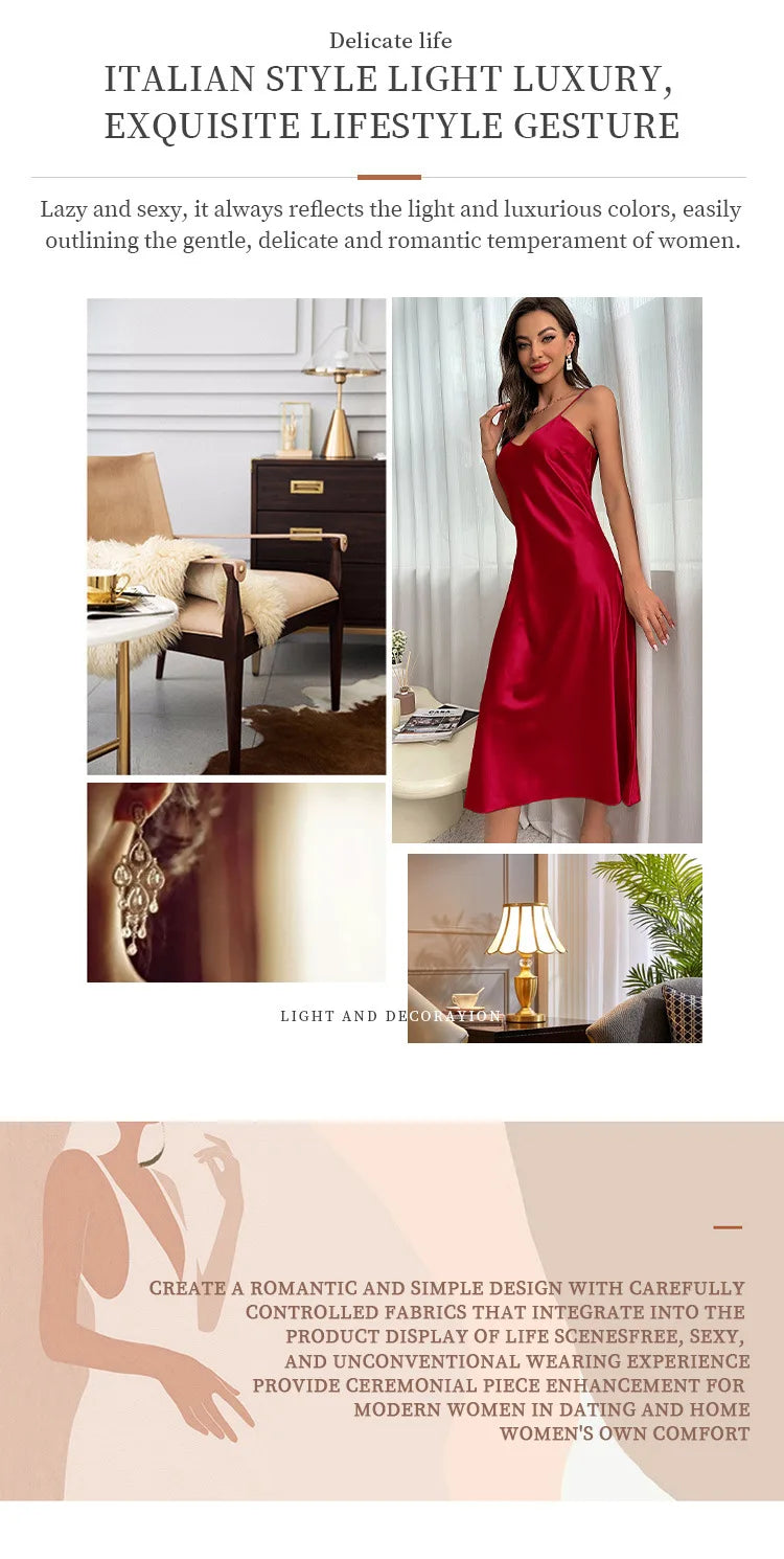 New Sexy Solid Color Long Nightdress Women&