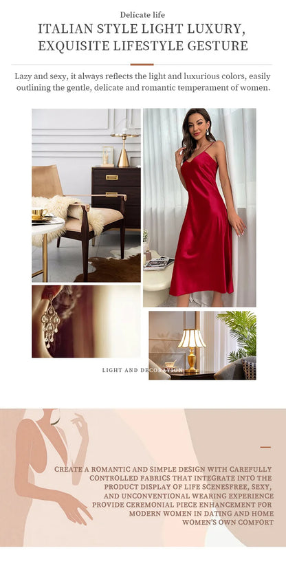 New Sexy Solid Color Long Nightdress Women&