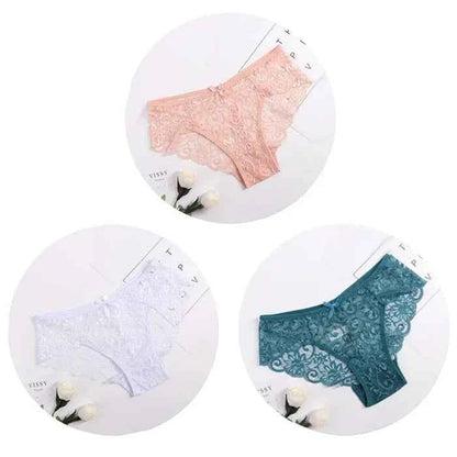 3PCS Lace Panties Set for Women - Sexy Transparent Floral Underwear with Bow and Hollow Out Design, Available in S, M, L, XL - Urban Heaven Co