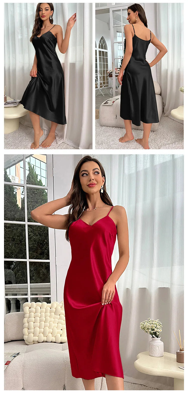 New Sexy Solid Color Long Nightdress Women&