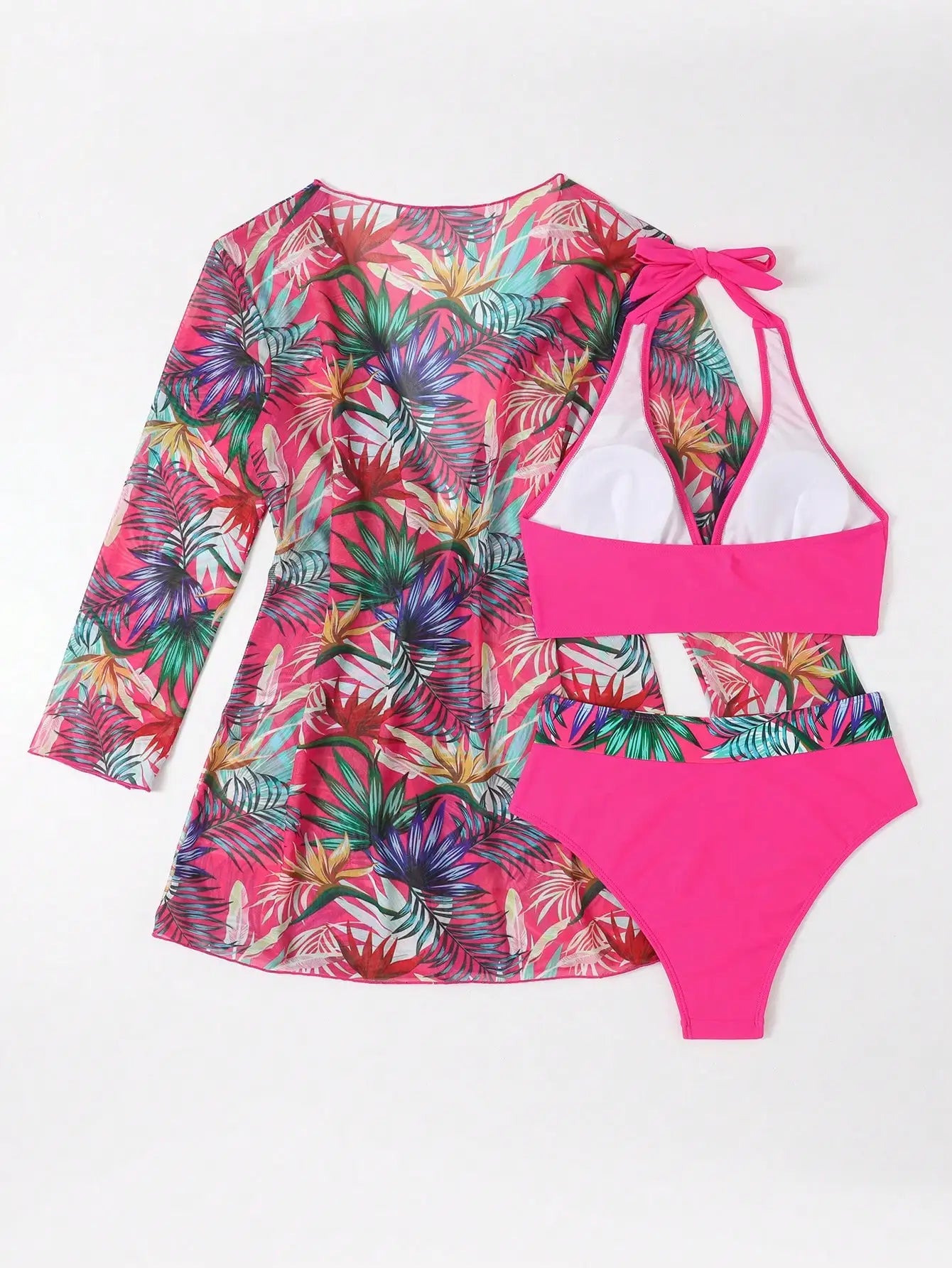 Halter Print Bikini Sets 3PCS Women Swimsuit With Kimono High Waist Swimwear Female Bathers Bathing Swimming Swim Suit Beachwear - Urban Heaven Co