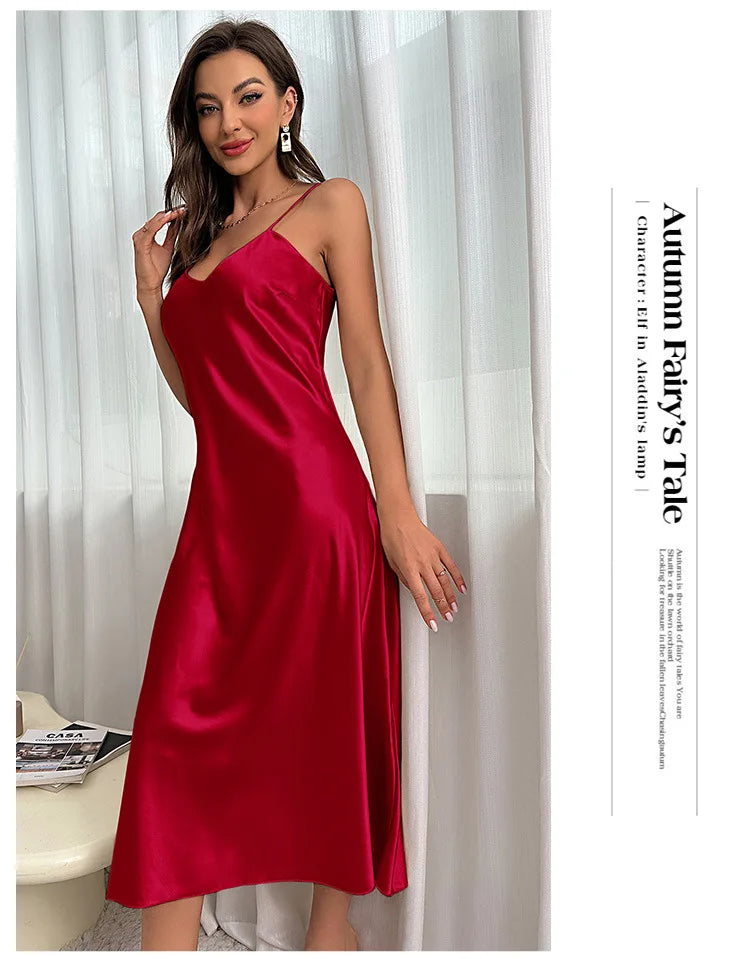 New Sexy Solid Color Long Nightdress Women&